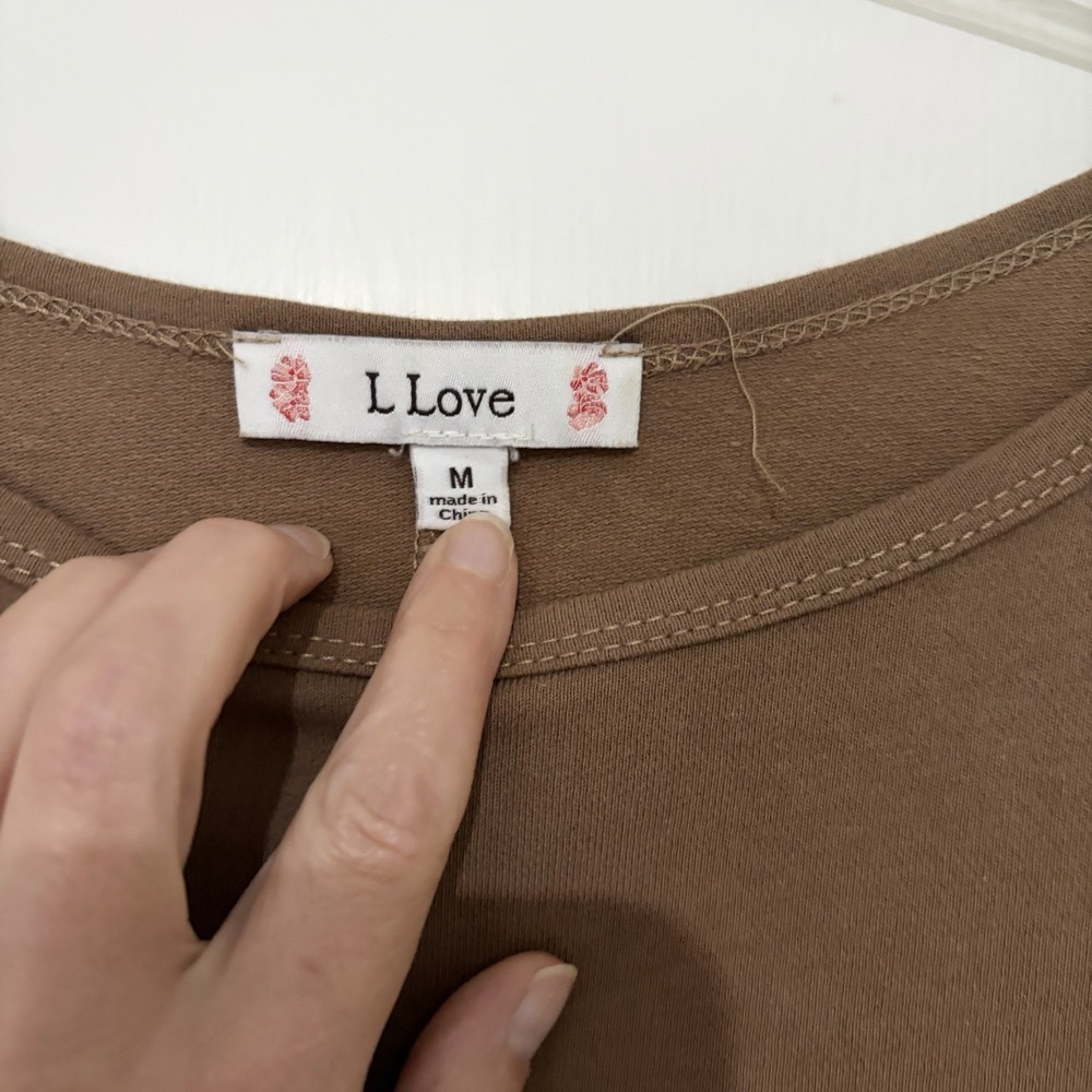 L Love Brown Dress Midi Size Medium Knee Length Cotton Basic Classic Shirt Dress - Picture 5 of 8